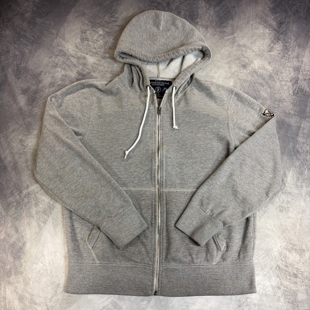 American Eagle Full Zip Hoodie Mens Large Gray Athletic Fit Fleece Sweatshirt